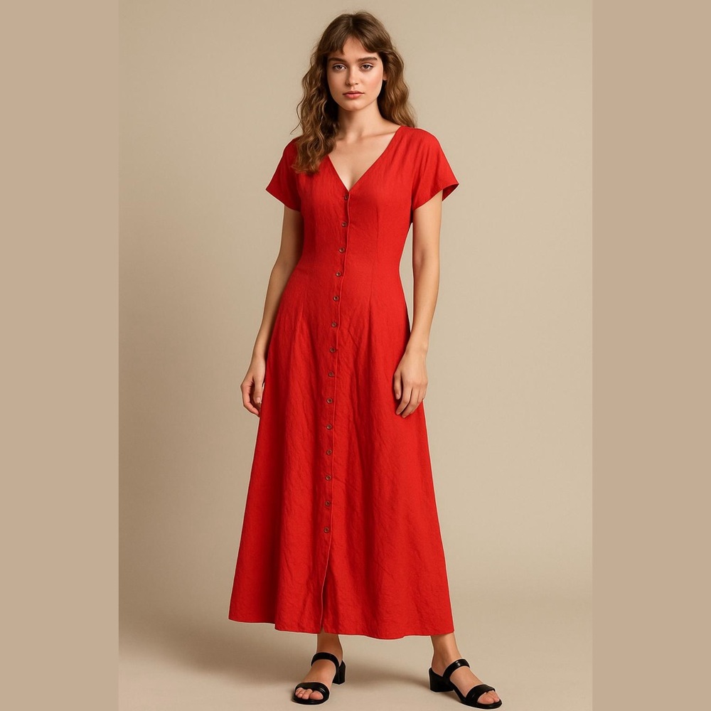 Vintage Newport News Red Satin Overlay Maxi Dress Size 16 Y2K 90s Plus Back Tie